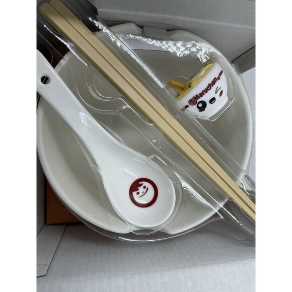 MARUCHAN Ramen Bowl Bundle W/ Spoon Chopsticks & Winky Face Chopstick Holder N01 - Picture 7 of 7